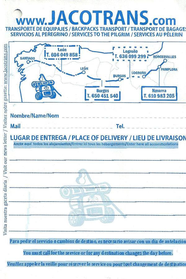 Jocotrans camino bag transport tag.